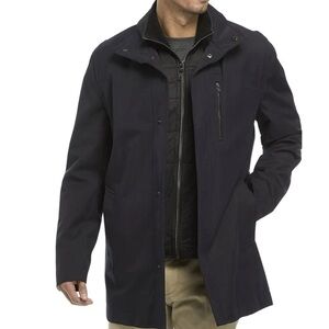 MICHAEL KORS NAVY OVERCOAT LONG TRENCH RAINCOAT LINED WATER RESISTANT JACKET 40S